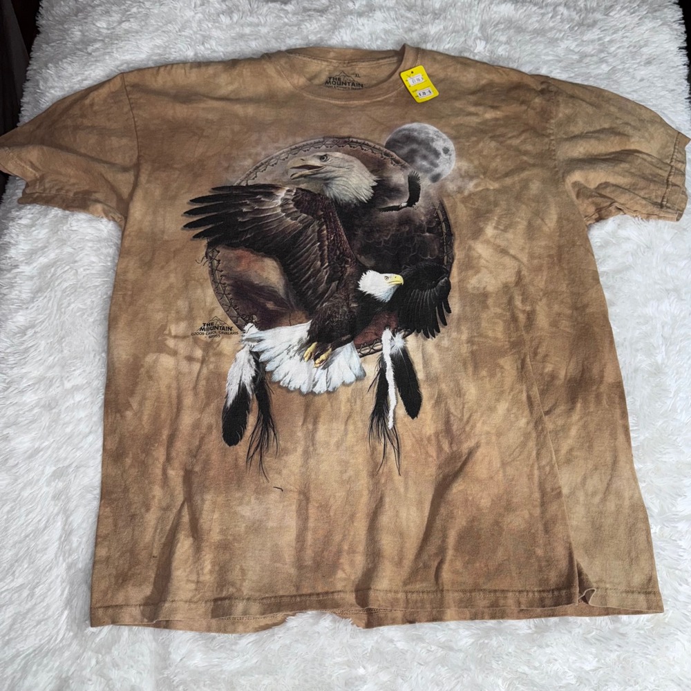 The Mountain Mens‎ XL Eagle Moon Graphic T-Shirt Brown Tie Dye 2009 68955